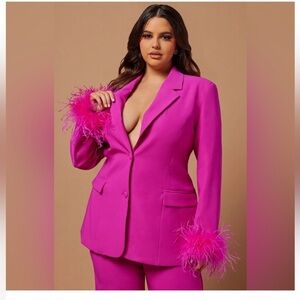 Fuchsia 2pc suit with Feather Accents